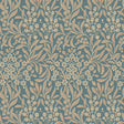 KRYDDHYLLAN wallpaper in mineral by Boråstapeter for Schumacher, featuring a dense botanical Arts and Crafts pattern in blue and beige.