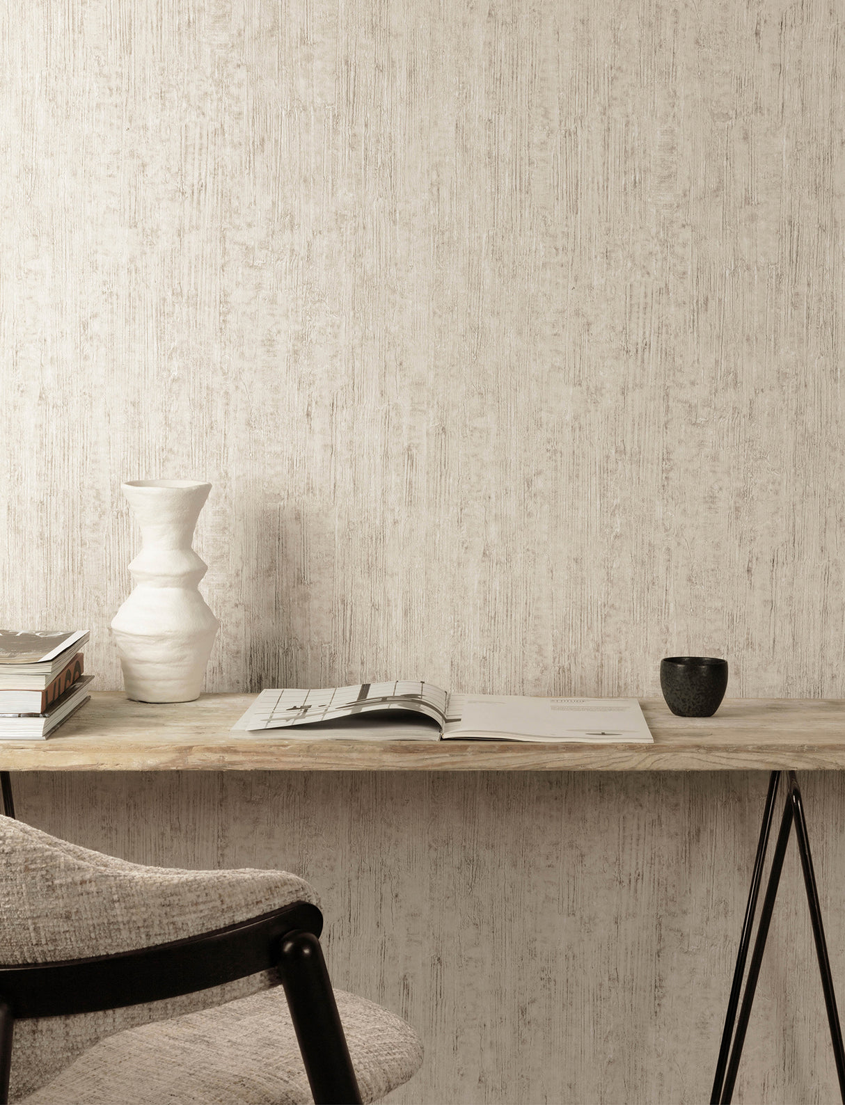 Ramona Beige by Chesapeake Distressed Weathered Texture Vinyl on Non Woven Unpasted Scrubbable Strippable Kitchen Bath Wallpaper - 4191-83003