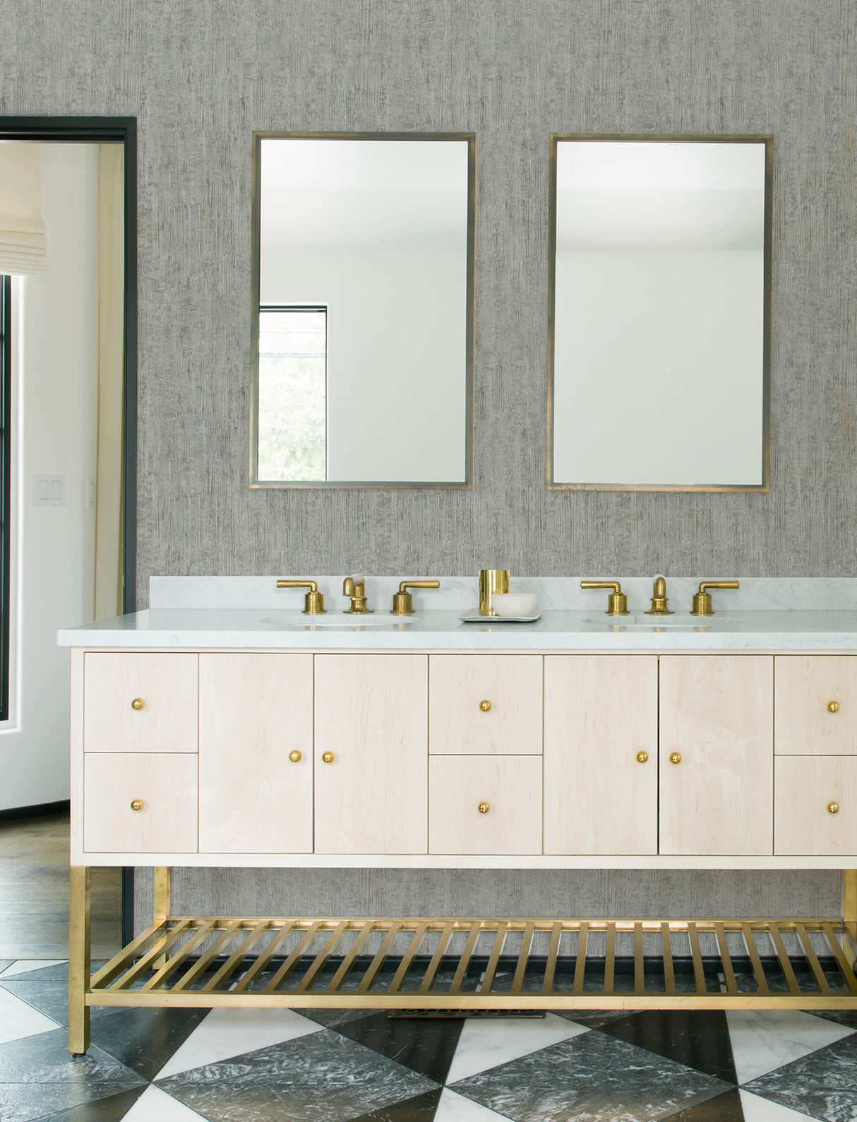Ramona Grey Distressed Texture Unpasted Vinyl on Non Woven Scrubbable Strippable Wallpaper by Chesapeake Kitchen and Bath - 4191-83004