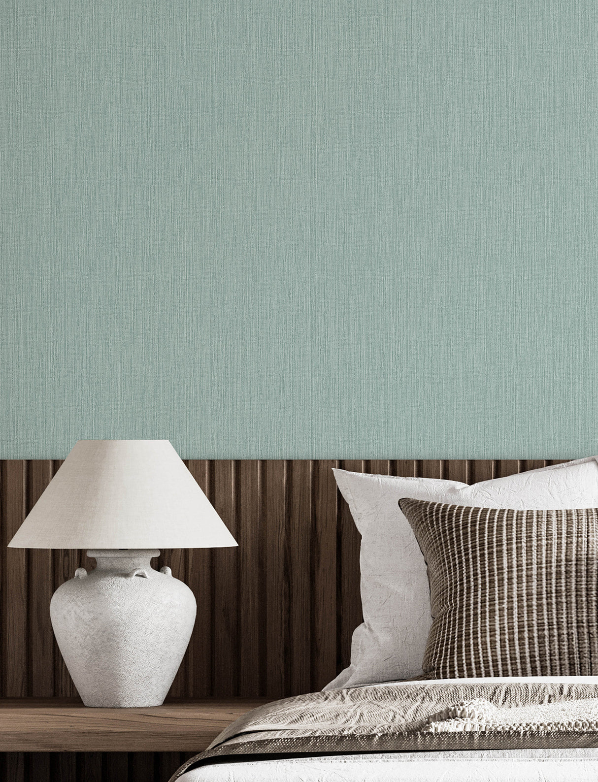 Elijah Aqua Teal and White Vertical Striations Texture Pattern Wallpaper by Chesapeake Transitional Non Woven Kitchen and Bath - 4191-83008