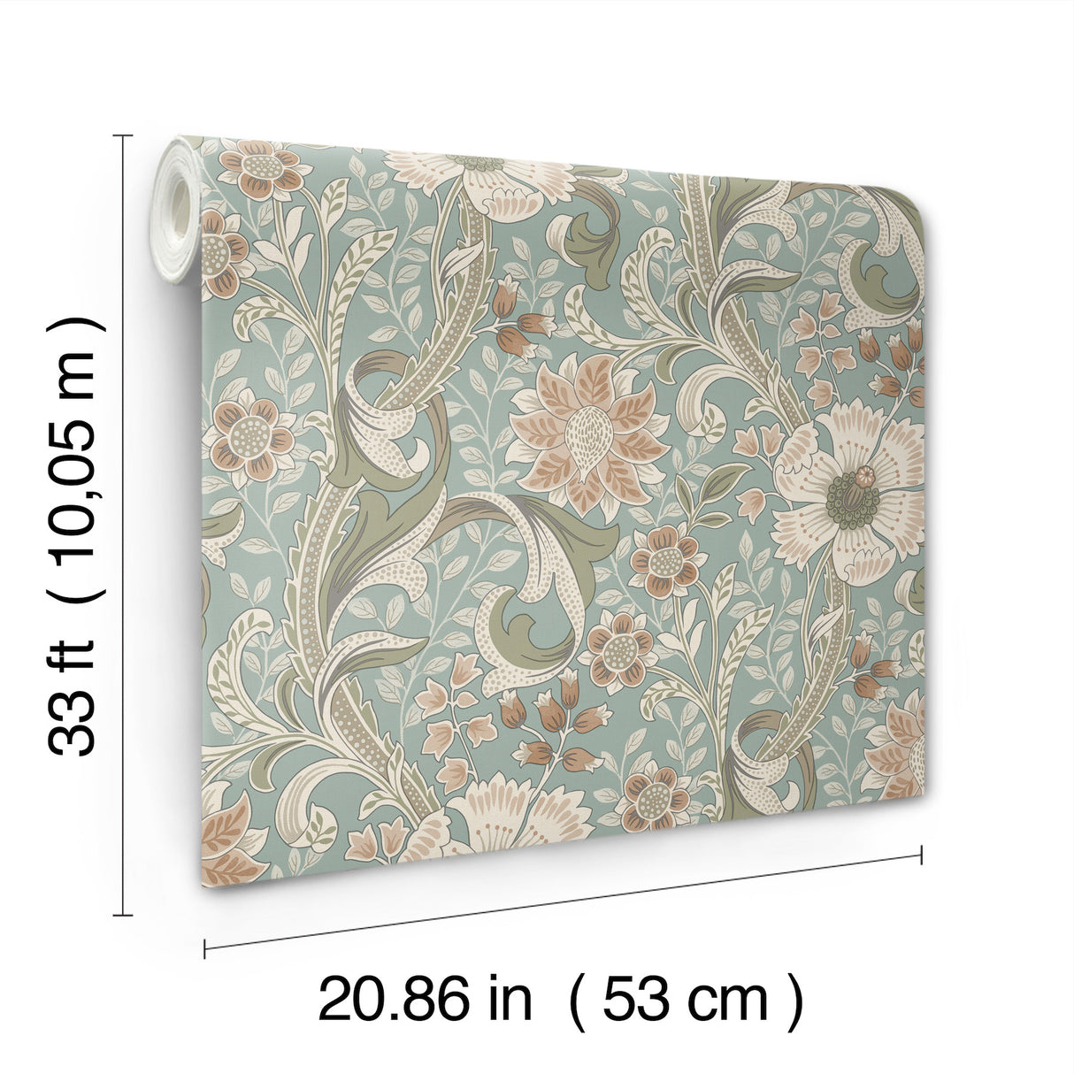 Liora Aqua Floral Trail Wallpaper by Chesapeake Botanical Farmhouse Washable Strippable Non Woven Unpasted Kitchen and Bath Sidewall - 4191-83013