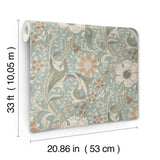 Liora Aqua Floral Trail Wallpaper by Chesapeake Botanical Farmhouse Washable Strippable Non Woven Unpasted Kitchen and Bath Sidewall - 4191-83013