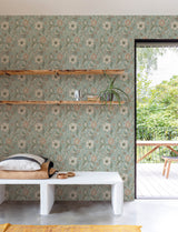 Liora Aqua Floral Trail Wallpaper by Chesapeake Botanical Farmhouse Washable Strippable Non Woven Unpasted Kitchen and Bath Sidewall - 4191-83013