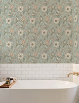 Liora Aqua Floral Trail Wallpaper by Chesapeake Botanical Farmhouse Washable Strippable Non Woven Unpasted Kitchen and Bath Sidewall - 4191-83013