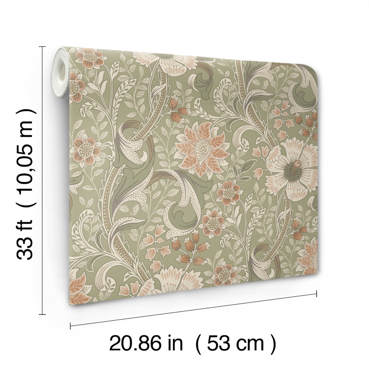 Liora Green Floral Trail by Chesapeake Farmhouse Botanical Scrolling Vine Non Woven Unpasted Washable Strippable Wallpaper - 4191-83014