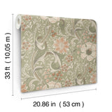 Liora Green Floral Trail by Chesapeake Farmhouse Botanical Scrolling Vine Non Woven Unpasted Washable Strippable Wallpaper - 4191-83014