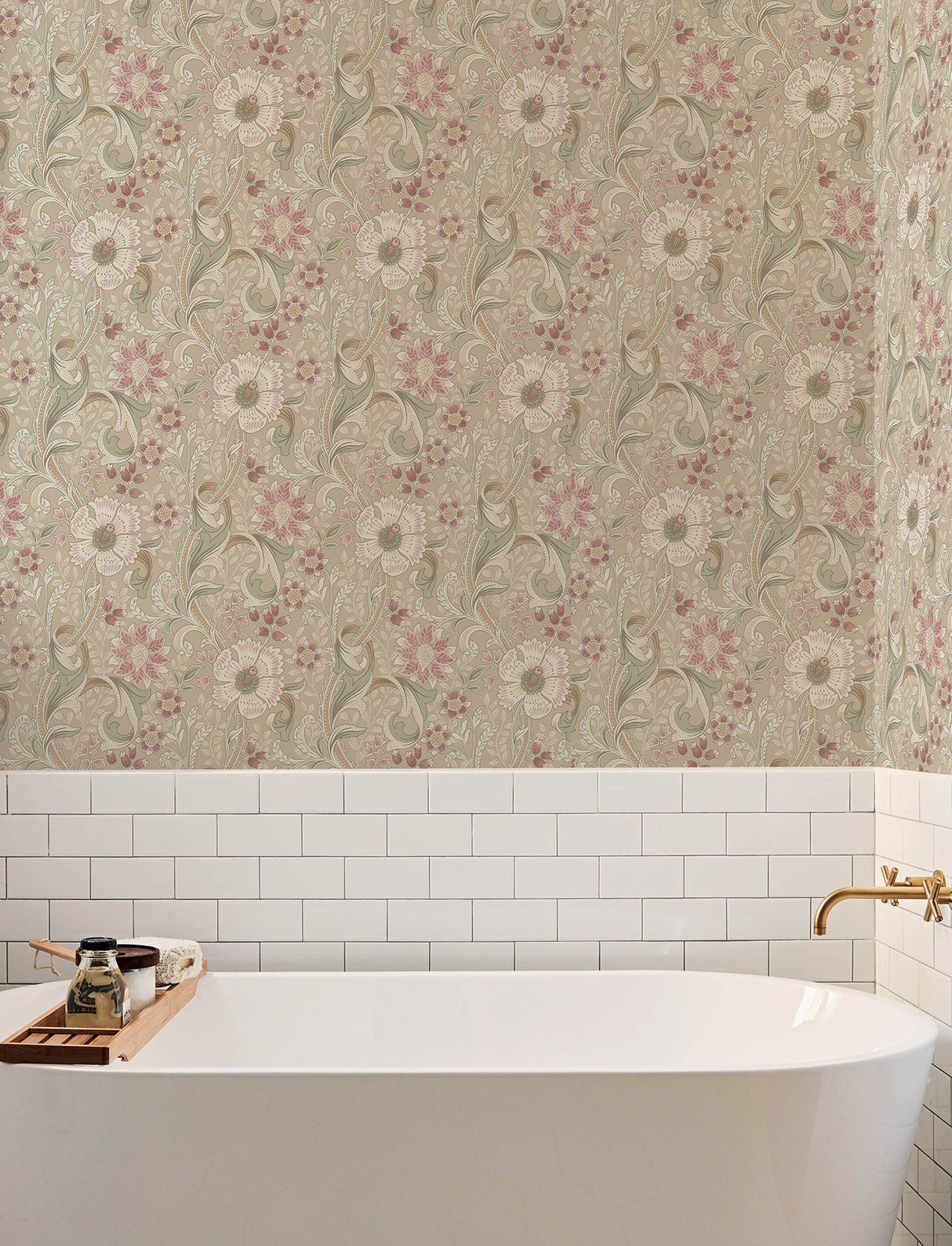 Liora Taupe Floral Trail Unpasted Non Woven Botanical Farmhouse Wallpaper by Chesapeake Kitchen & Bath - 4191-83015