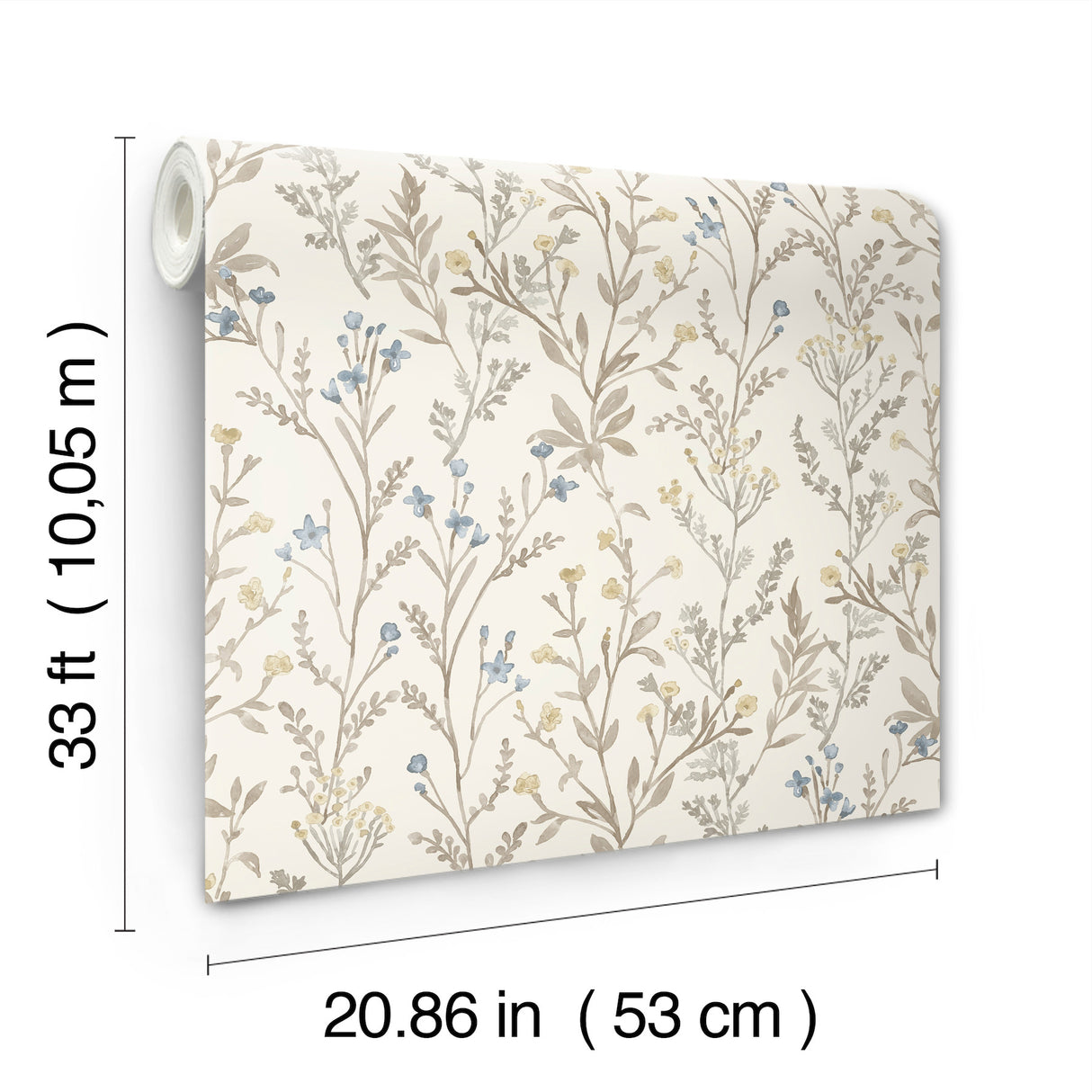 Laverne Neutral Wildflowers Farmhouse Botanical Watercolor Unpasted Non Woven Washable Strippable Wallpaper by Chesapeake - 4191-83017
