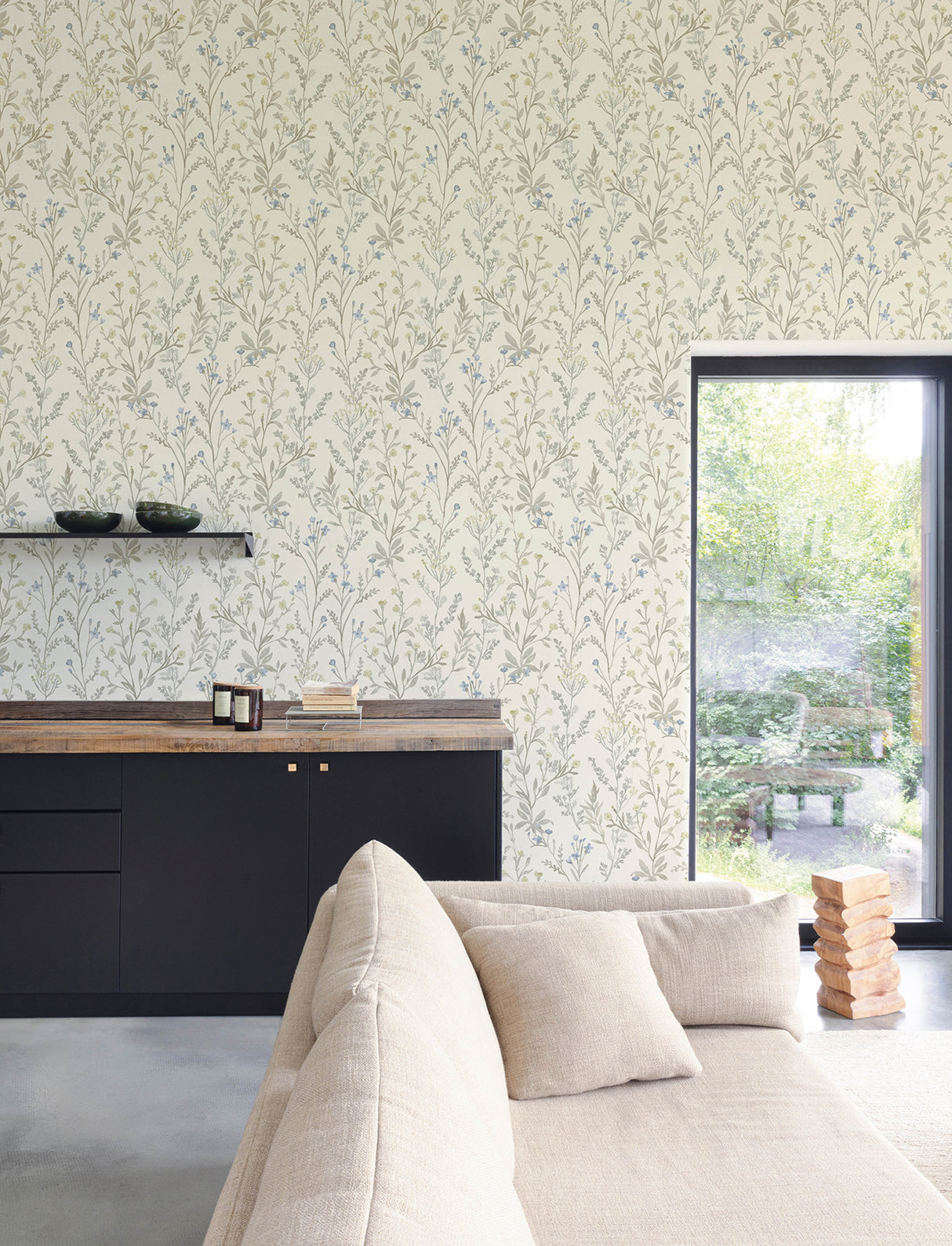Laverne Neutral Wildflowers Farmhouse Botanical Watercolor Unpasted Non Woven Washable Strippable Wallpaper by Chesapeake - 4191-83017