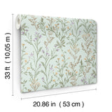 Laverne Aquamarine Wildflowers Farmhouse Botanical Watercolor Floral Non Woven Strippable Washable Wallpaper Roll by Chesapeake - 4191-83018