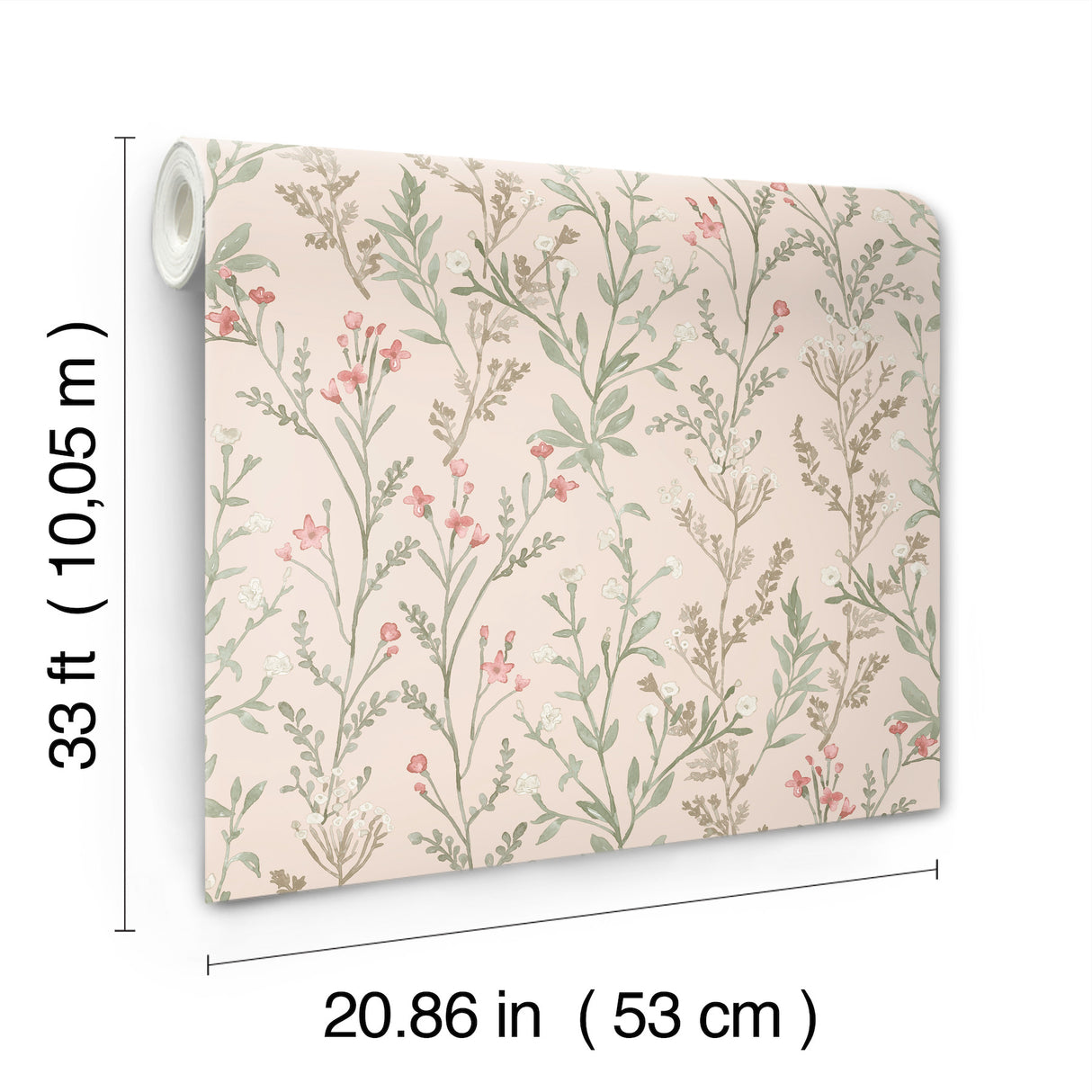 Laverne Blush Wildflowers Wallpaper by Chesapeake - Farmhouse Botanical Non Woven Unpasted Sidewall - 4191-83020