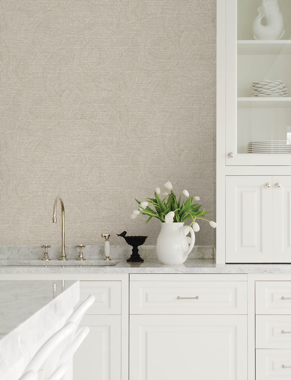 Harrison Pewter by Chesapeake Swirling Geometric Unpasted Non Woven Wallpaper from the Kitchen & Bath Collection - 4191-83022