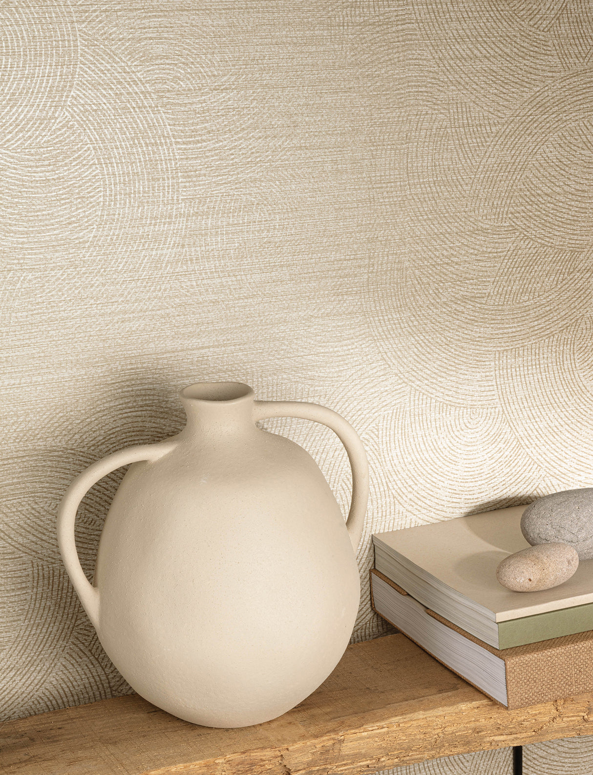 Harrison Taupe Swirling Geometric Wallpaper, Unpasted Non Woven, Metallic Ink Accents, Kitchen & Bath Collection by Chesapeake - 4191-83023