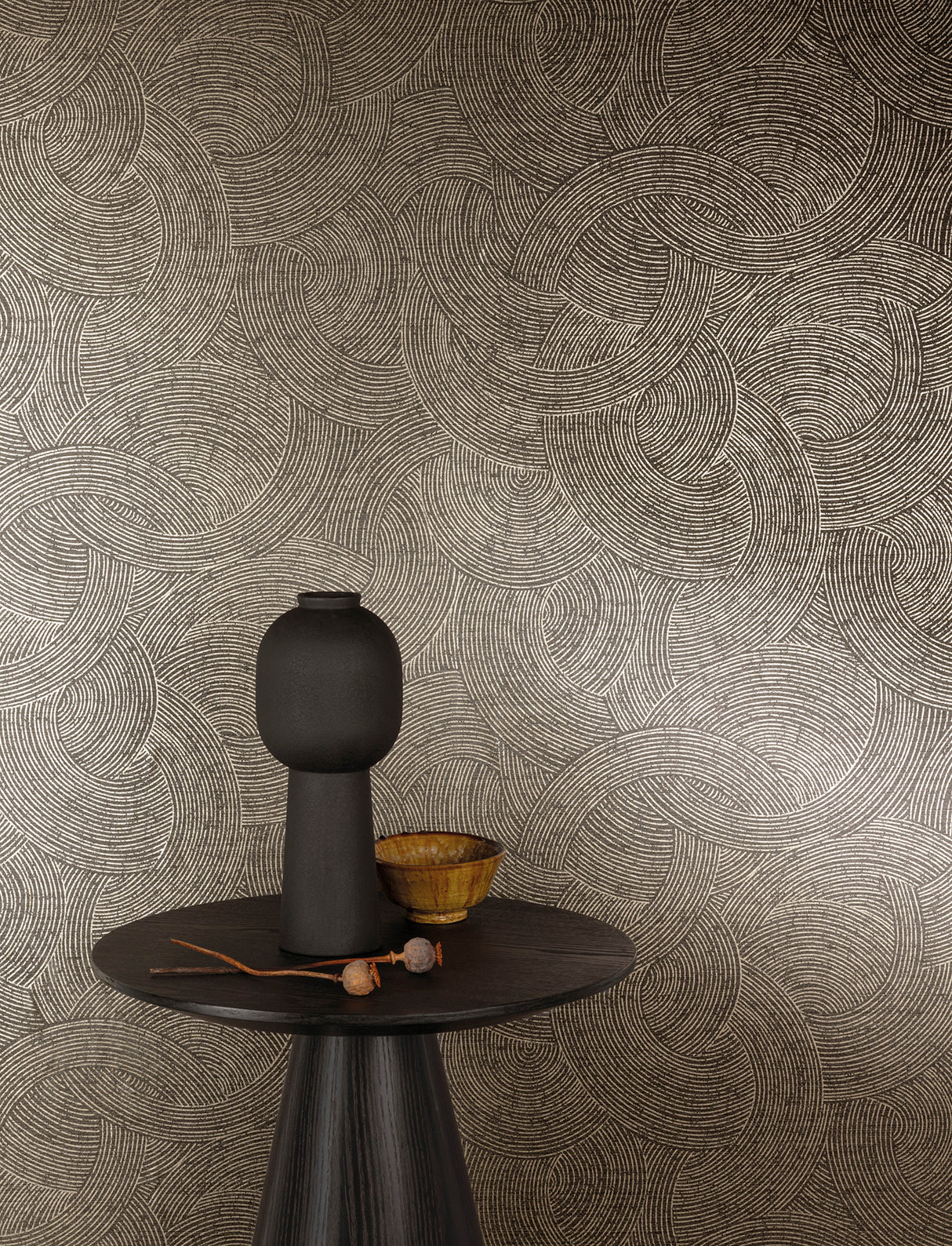 Harrison Charcoal Swirling Geometric Non Woven Unpasted Strippable Wallpaper by Chesapeake Kitchen and Bath 4191-83024