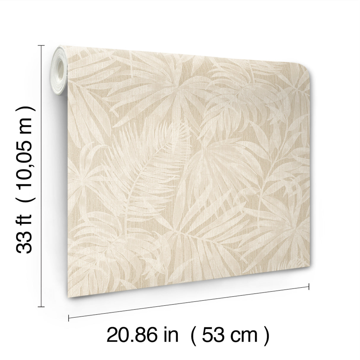 Sonny Beige Fronds by Chesapeake Kitchen and Bath Tropical Palm Leaf Botanical Non Woven Unpasted Washable Strippable Wallpaper - 4191-83025