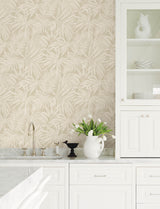 Sonny Beige Fronds by Chesapeake Kitchen and Bath Tropical Palm Leaf Botanical Non Woven Unpasted Washable Strippable Wallpaper - 4191-83025