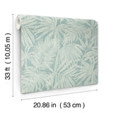 Sonny Light Blue by Chesapeake Kitchen and Bath Tropical Botanical Palm Fronds on a Faux Grasscloth Non Woven Unpasted Wallpaper - 4191-83026