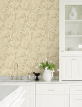 Sonny Light Brown Tropical Palm Fronds Botanical Faux Grasscloth Non Woven Unpasted Strippable Wallpaper by Chesapeake - 4191-83028