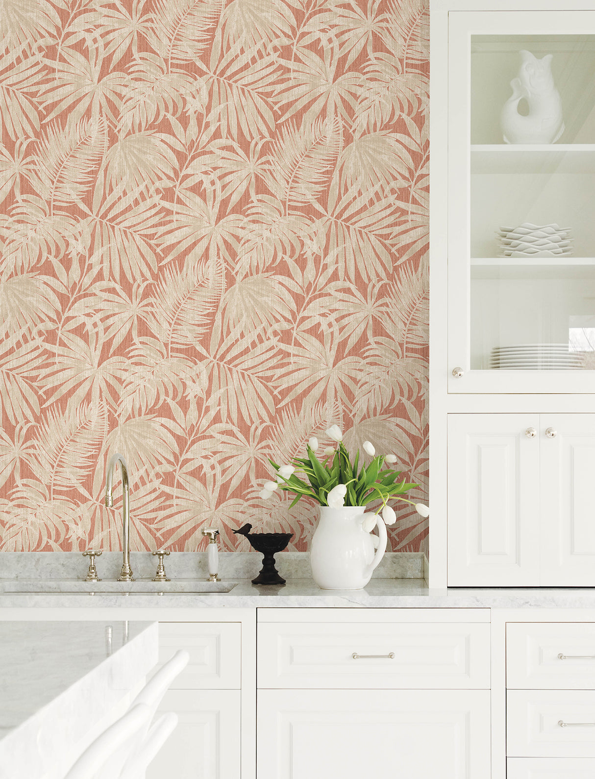Sonny Rust Fronds Wallpaper by Chesapeake Tropical Botanical Palm Leaf Unpasted Washable Non Woven Wallpaper Roll 20.9 in x 33 ft - 4191-83029