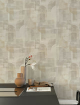 Cassandra Taupe by Chesapeake Block Geometric Retro Abstract Non Woven Unpasted Washable Strippable Residential Sidewall Wallpaper - 4191-83030