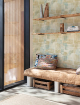 Cassandra Teal by Chesapeake Block Geometric Retro Abstract Non Woven Unpasted Strippable Kitchen and Bath Wallpaper - 4191-83031