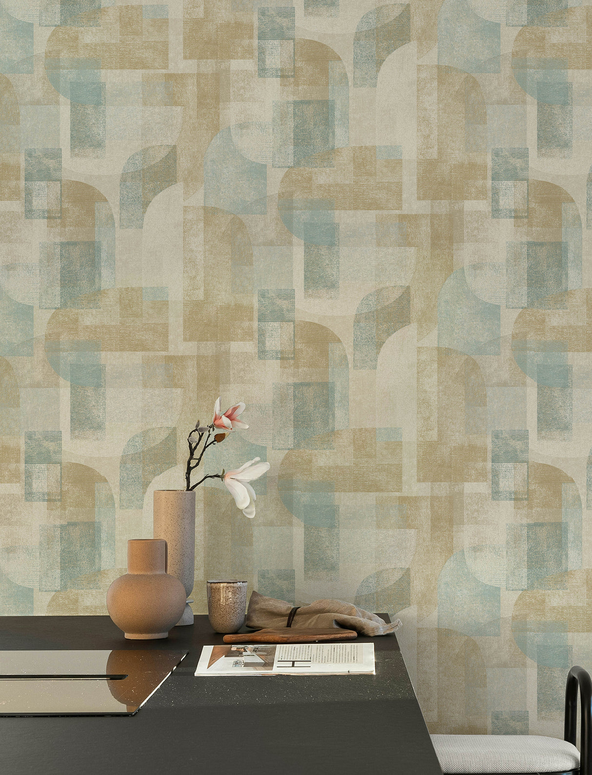 Cassandra Teal by Chesapeake Block Geometric Retro Abstract Non Woven Unpasted Strippable Kitchen and Bath Wallpaper - 4191-83031