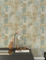 Cassandra Teal by Chesapeake Block Geometric Retro Abstract Non Woven Unpasted Strippable Kitchen and Bath Wallpaper - 4191-83031