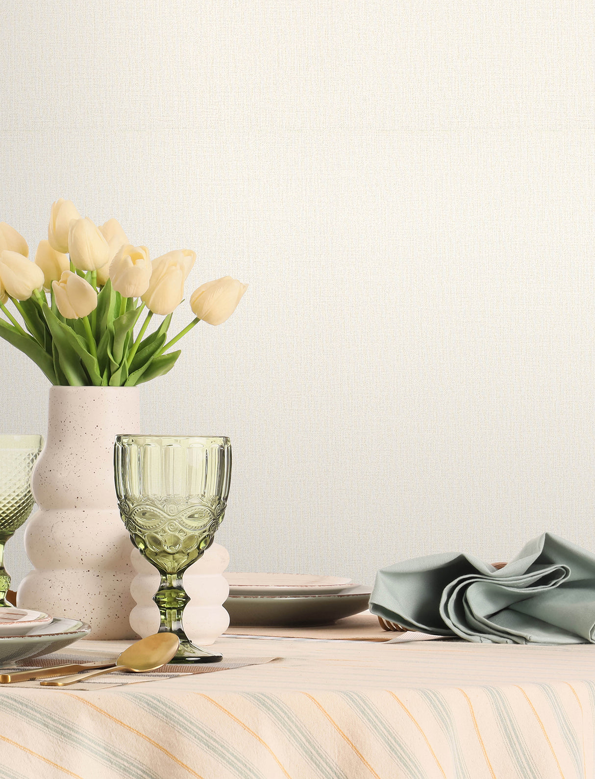 Sonia Bone by Chesapeake Elegant Faux Linen Textured Transitional Scrubbable Strippable Vinyl Non-Woven Kitchen Bath Wallpaper - 4191-83034