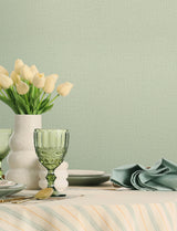 Sonia Light Green Faux Linen Transitional Solid Vinyl Non Woven Scrubbable Strippable Wallpaper by Chesapeake - 4191-83036