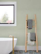 Sonia Light Green Faux Linen Transitional Solid Vinyl Non Woven Scrubbable Strippable Wallpaper by Chesapeake - 4191-83036