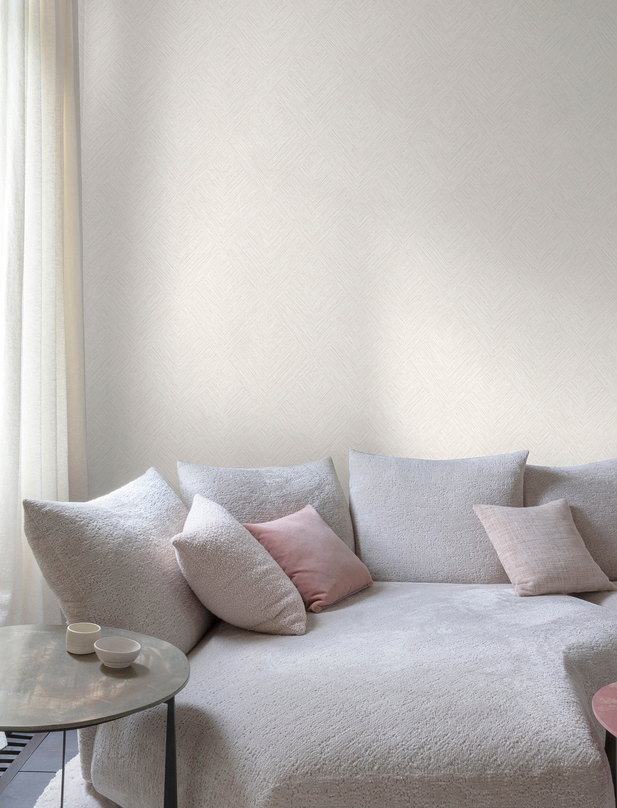 Hollis Beige by Chesapeake Textured Diamond Geometric Vinyl on Non Woven Unpasted Scrubbable Wallpaper Kitchen and Bath Collection - 4191-83043