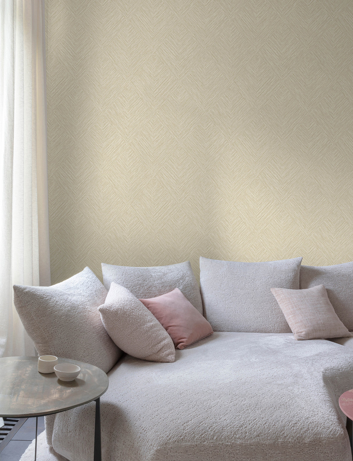 Hollis Light Brown Textured Diamond Geometric Vinyl Non Woven Scrubbable Strippable Wallpaper by Chesapeake Kitchen and Bath - 4191-83044