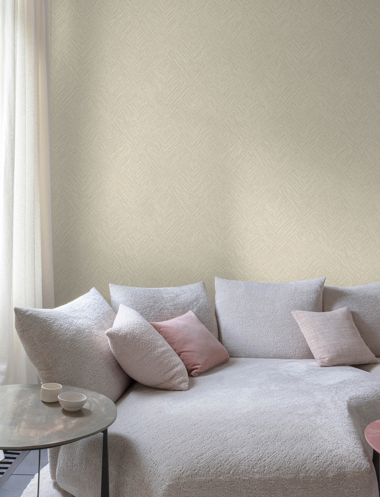 Hollis Taupe Textured Diamond Geometric Unpasted Vinyl on Non Woven Wallpaper by Chesapeake Kitchen and Bath Collection - 4191-83045