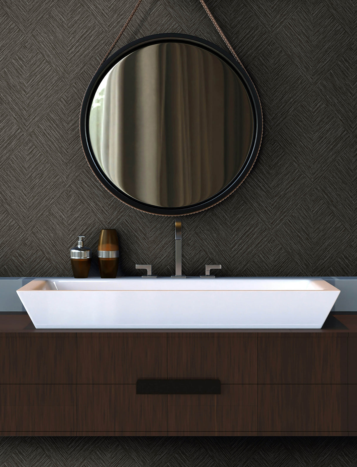 Hollis Charcoal by Chesapeake Textured Diamond Geometric Kitchen and Bath Scrubbable Strippable Unpasted Non Woven Wallpaper - 4191-83046