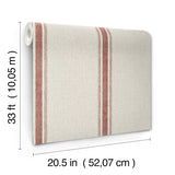 Linette Red by Chesapeake Fabric Stripe Textured Non Woven Unpasted Washable Strippable Country Wallpaper Plaid & Stripe Collection 4192-12464