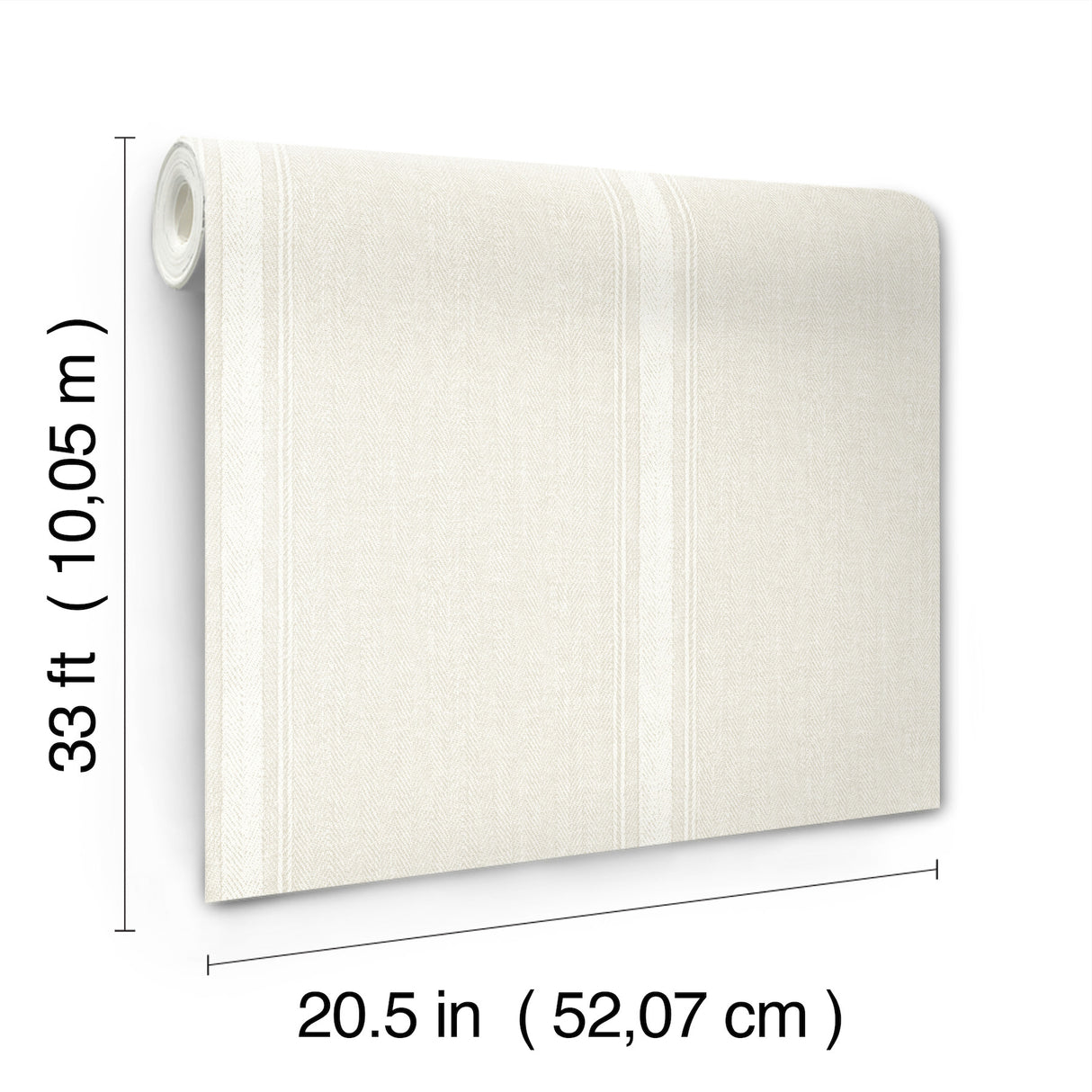 Linette Cream Fabric Stripe Textured Wallpaper by Chesapeake Herringbone Pinstripe Non-Woven Washable Strippable 56.4 sqft Roll - 4192-12465