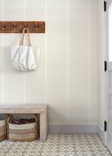 Linette Cream Fabric Stripe Textured Wallpaper by Chesapeake Herringbone Pinstripe Non-Woven Washable Strippable 56.4 sqft Roll - 4192-12465