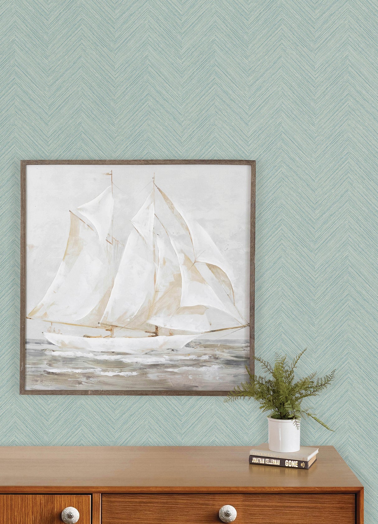 Caladesi Aqua by Chesapeake Linen Textured Chevron Non Woven Hybrid Unpasted Washable Wet Strippable Wallpaper Roll 20.5in x 33ft - 4192-13672