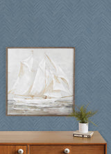 Caladesi Blue Linen Chevron Textured Unpasted Non Woven Hybrid Washable Modern Wallpaper by Chesapeake Plaid & Stripe Collection - 4192-13678