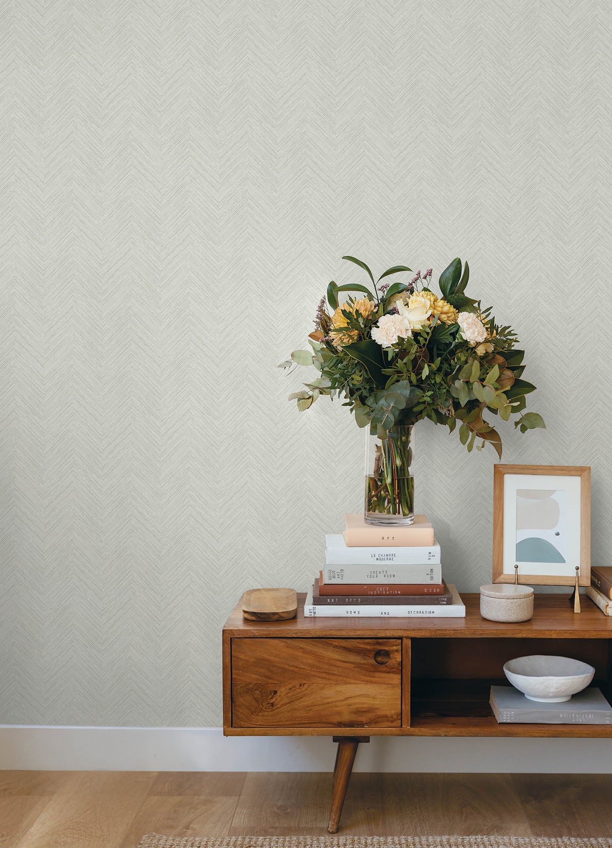 Caladesi Light Grey by Chesapeake Linen Chevron Textured Unpasted Non Woven Hybrid Wallpaper from the Plaid and Stripe Collection 4192-13679