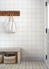 Twain Light Blue Plaid Wallpaper by Chesapeake, Farmhouse Plaid and Stripe Non Woven Unpasted Wallpaper, Washable and Strippable - 4192-24475