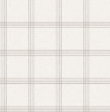Twain Dove Plaid Wallpaper by Chesapeake - close-up of soft grey pinstripe plaid pattern on light linen-texture background