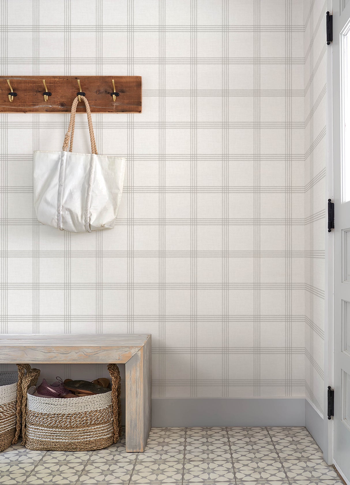 Twain Dove Plaid by Chesapeake Grey Farmhouse Non Woven Wallpaper - Chesapeake 4192-24478