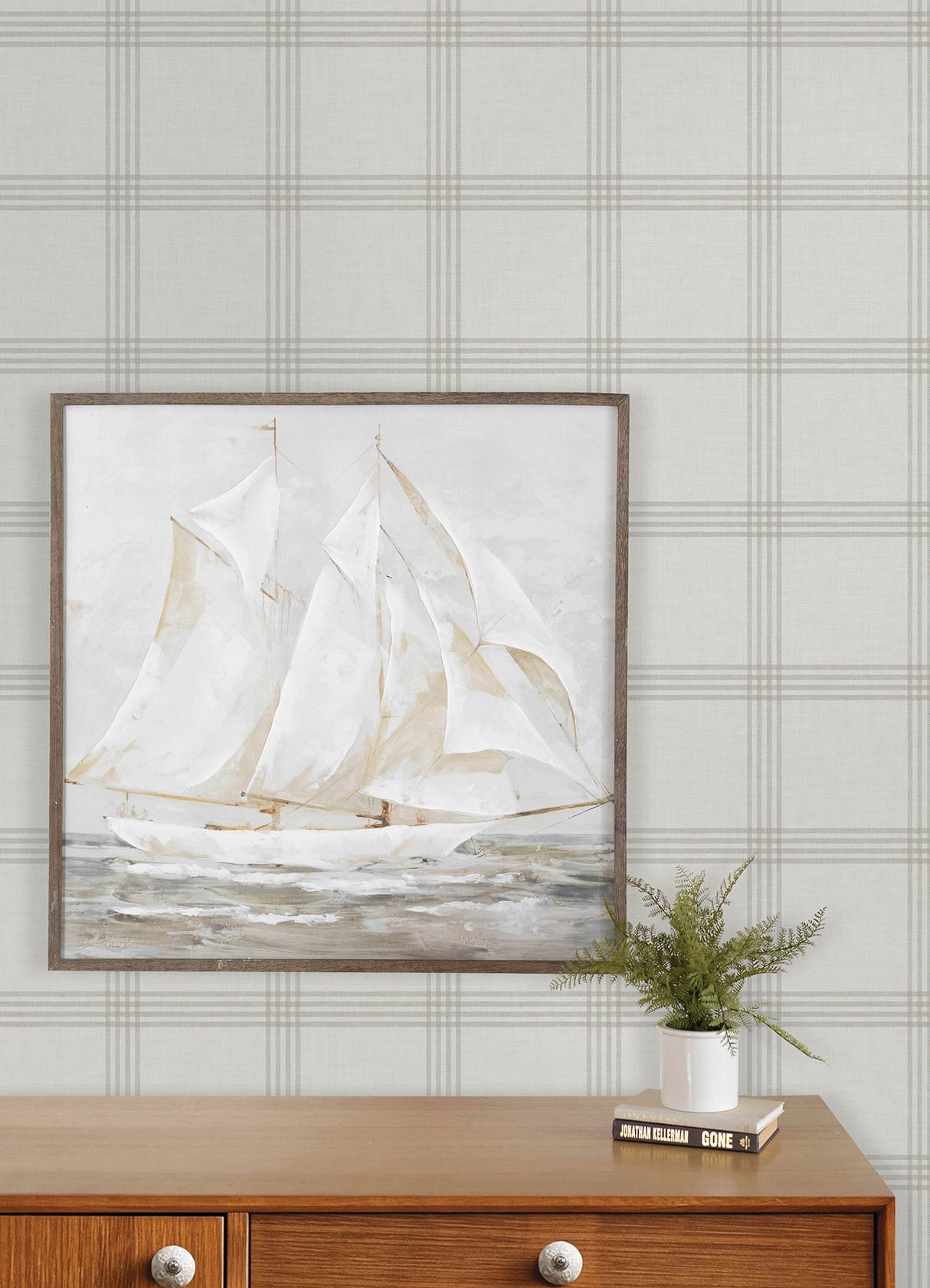 Twain Dove Plaid by Chesapeake Grey Farmhouse Non Woven Wallpaper - Chesapeake 4192-24478