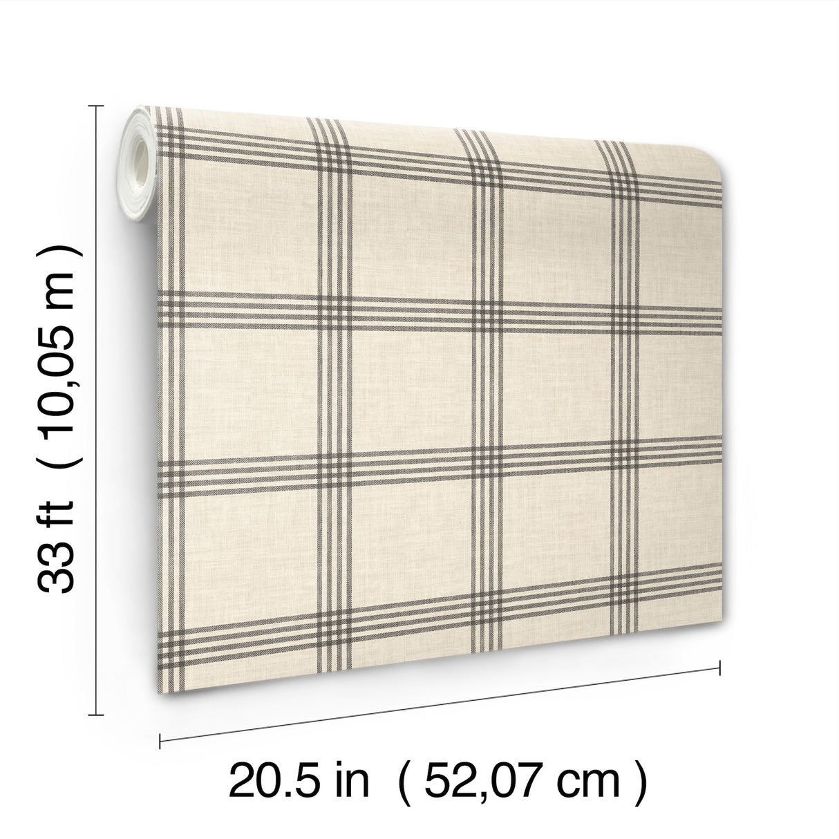 Twain Black Plaid by Chesapeake Farmhouse Linen Look Non Woven Unpasted Washable Strippable Wallpaper Roll 20.5 in x 33 ft - 4192-24479