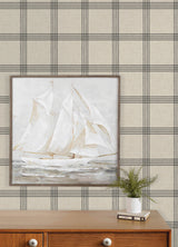 Twain Black Plaid by Chesapeake Farmhouse Linen Look Non Woven Unpasted Washable Strippable Wallpaper Roll 20.5 in x 33 ft - 4192-24479