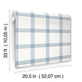 Twain Denim Plaid by Chesapeake Farmhouse Blue Pinstripe Linen-Look Non Woven Unpasted Strippable Washable Wallpaper Roll - 4192-26993