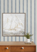 Mandevilla Blue by Chesapeake Plaid & Stripe Collection Vine Stripe Transitional Washable Strippable Unpasted Non Woven Wallpaper - 4192-27428