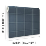 Auberge Dark Blue Windowpane Plaid by Chesapeake Farmhouse Textured Non Woven Unpasted Wallpaper Roll 20.5 In x 33 Ft - 4192-27605