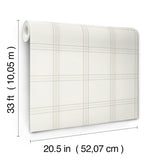 Auberge White Embellished Windowpane Plaid Farmhouse Textured Non Woven Washable Strippable Wallpaper by Chesapeake Plaid and Stripe - 4192-27606